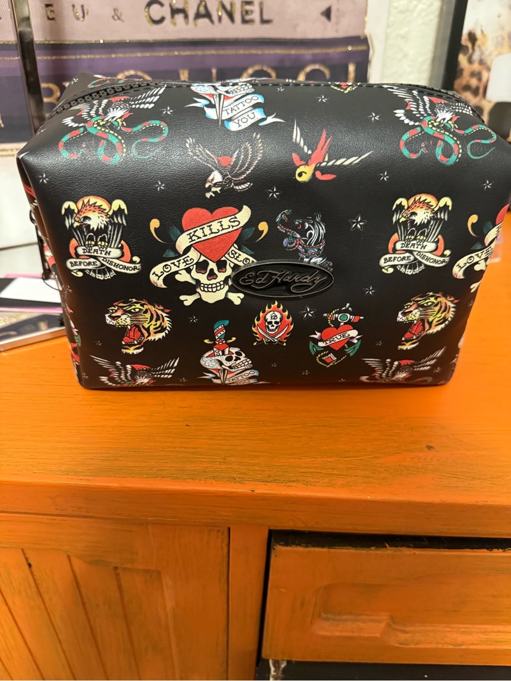 Ed Hardy Black Tattoo-Graphic Cosmetic/Toiletry Bag NWT